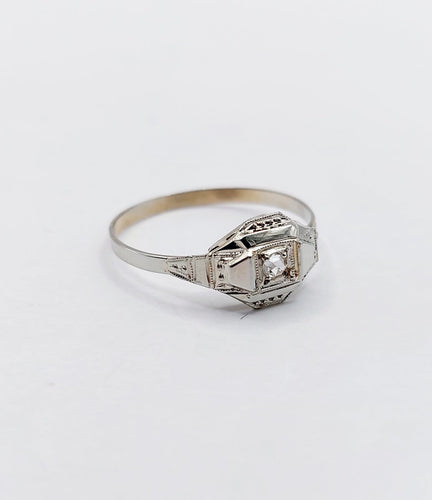 Bague 55 Bague Art déco en or blanc 18k et diamant taille rose 58 Facettes A07173
