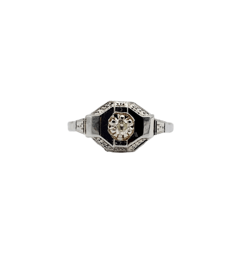 Bague 54 Bague Art déco en or blanc 18k et diamant 58 Facettes A07174