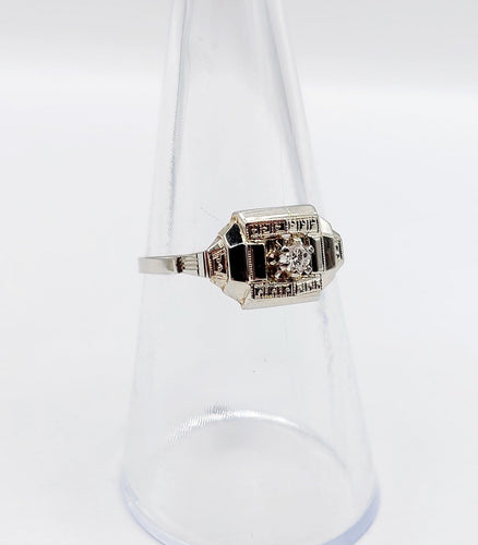 Bague 54 Art déco - Bague géométrique en or blanc 18k, platine et diamant 58 Facettes A07176