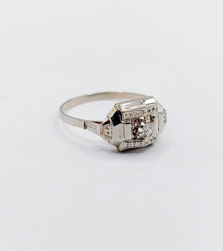 Bague 54 Art déco - Bague géométrique en or blanc 18k, platine et diamant 58 Facettes A07176