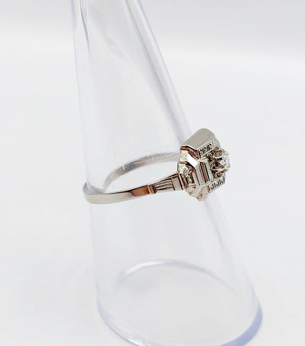 Bague 54 Art déco - Bague géométrique en or blanc 18k, platine et diamant 58 Facettes A07176