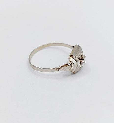 Bague 54 Art déco - Bague géométrique en or blanc 18k, platine et diamant 58 Facettes A07176