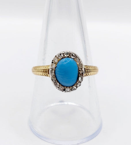 Bague 60 Bague marguerite antique en or 18k, turquoise et diamants 58 Facettes A07210