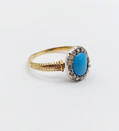 Bague 60 Bague marguerite antique en or 18k, turquoise et diamants 58 Facettes A07210