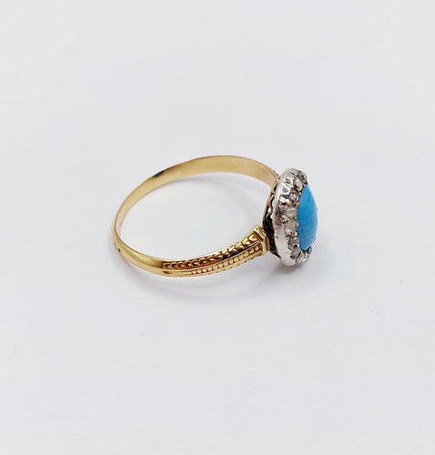Bague 60 Bague marguerite antique en or 18k, turquoise et diamants 58 Facettes A07210