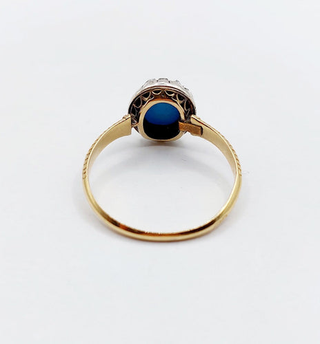 Bague 60 Bague marguerite antique en or 18k, turquoise et diamants 58 Facettes A07210