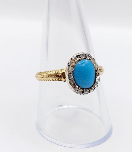 Bague 60 Bague marguerite antique en or 18k, turquoise et diamants 58 Facettes A07210