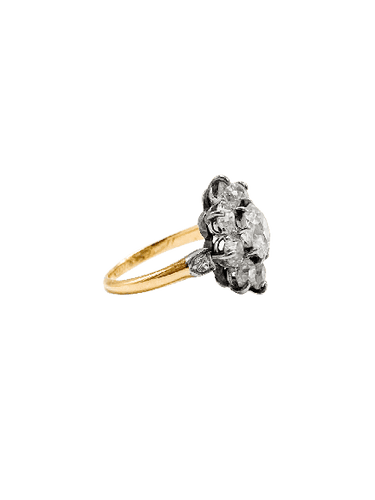 Bague 53 Bague marguerite vintage en or jaune 18K et argent, diamants 58 Facettes SKU/260182