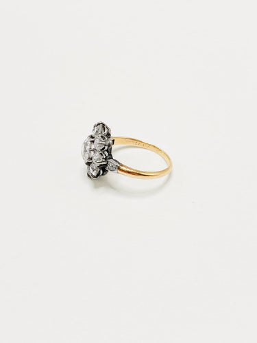 Bague 53 Bague marguerite vintage en or jaune 18K et argent, diamants 58 Facettes SKU/260182