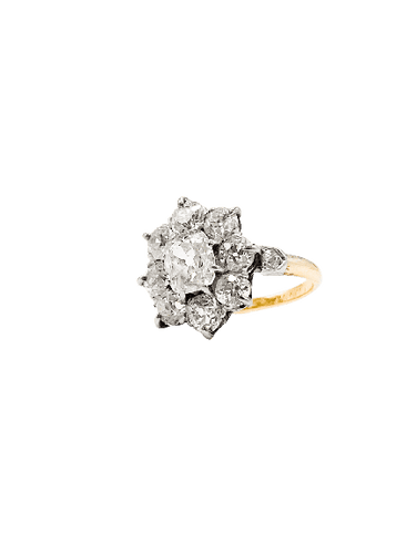 Bague 53 Bague marguerite vintage en or jaune 18K et argent, diamants 58 Facettes SKU/260182