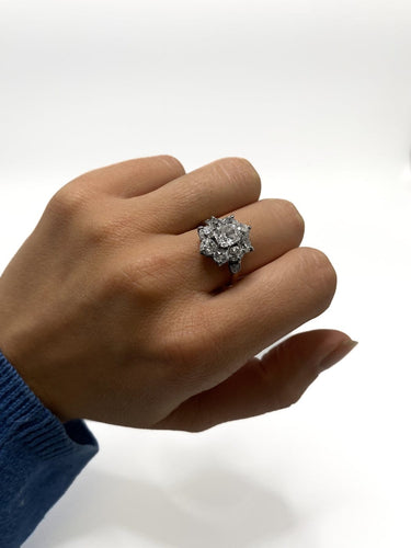 Bague 53 Bague marguerite vintage en or jaune 18K et argent, diamants 58 Facettes SKU/260182