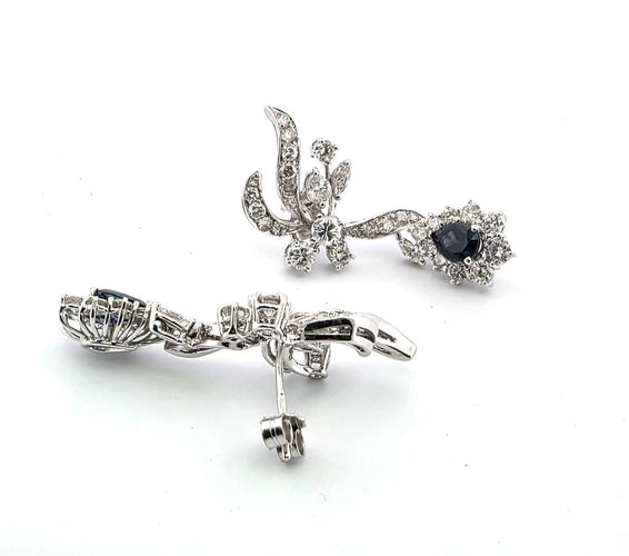 Boucles d'oreilles Boucles d'oreilles en or blanc 18 kt, diamants et saphirs 58 Facettes 322/06 B