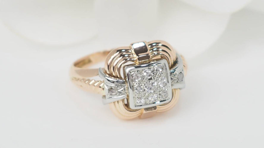Bague 54 Tank - Bague en or jaune, or blanc et diamants 58 Facettes 32894