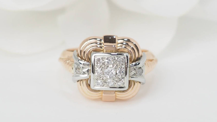 Bague 54 Tank - Bague en or jaune, or blanc et diamants 58 Facettes 32894