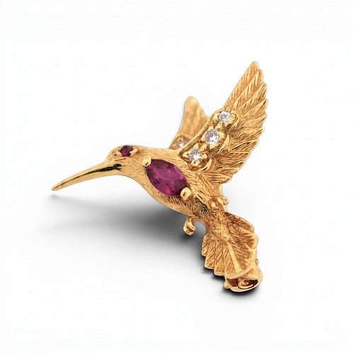 Broche E. Wolfe & Co - Broche colibri en or jaune, rubis et diamants 58 Facettes BRO-1001
