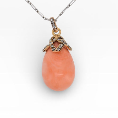 Pendentif Victorien - Pendentif en or jaune 18k, corail et diamants 58 Facettes NE-1010