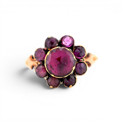 Bague 56.5 Victorien - Bague marguerite en or jaune 14k et grenats rhodolites 58 Facettes RI-1013