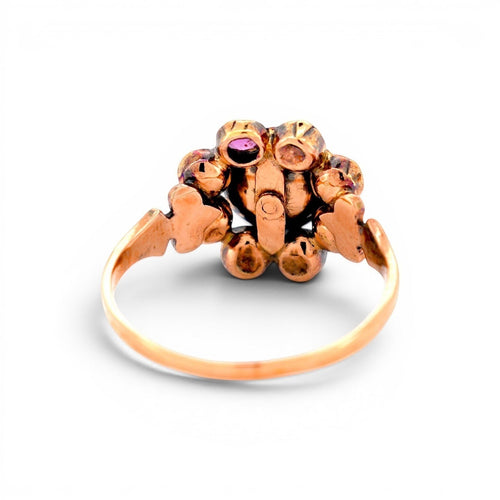 Bague 56.5 Victorien - Bague marguerite en or jaune 14k et grenats rhodolites 58 Facettes RI-1013