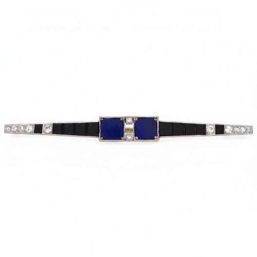 Broche Art déco - Broche barrette en platine, lapis-lazuli, onyx et diamants 58 Facettes BRO-1004