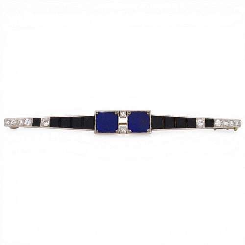 Broche Art déco - Broche barrette en platine, lapis-lazuli, onyx et diamants 58 Facettes BRO-1004