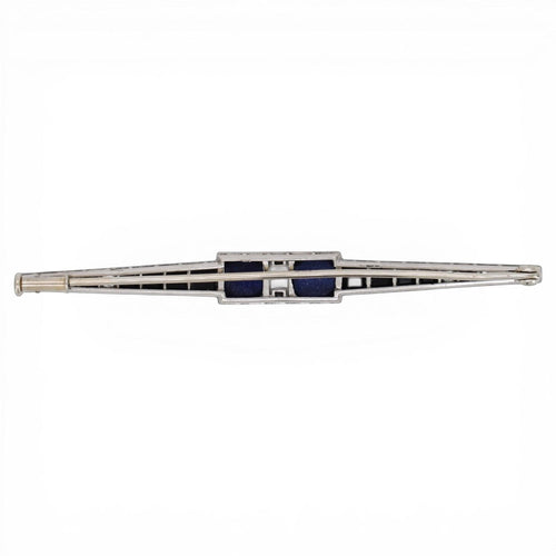 Broche Art déco - Broche barrette en platine, lapis-lazuli, onyx et diamants 58 Facettes BRO-1004