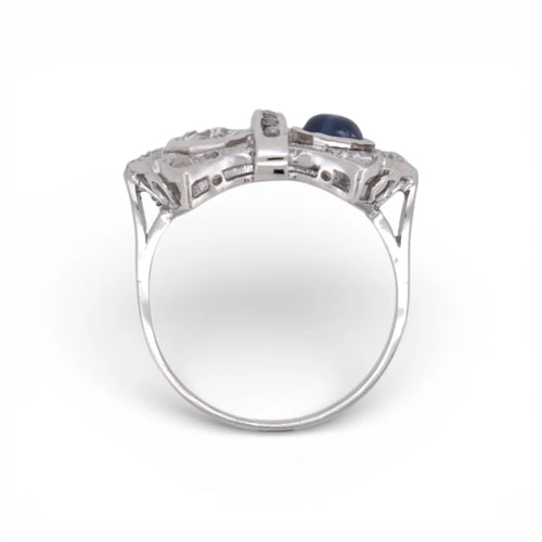 Bague 54 Art déco Toi et Moi - Bague en or blanc, saphir et diamants 58 Facettes