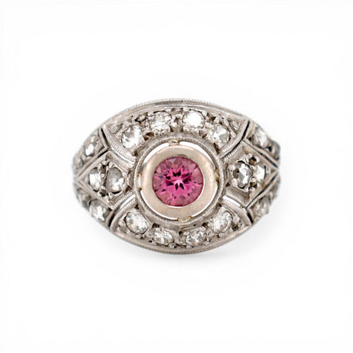 Bague 49 Art déco - Bague en platine, tourmaline rose et diamants 58 Facettes RI-1019