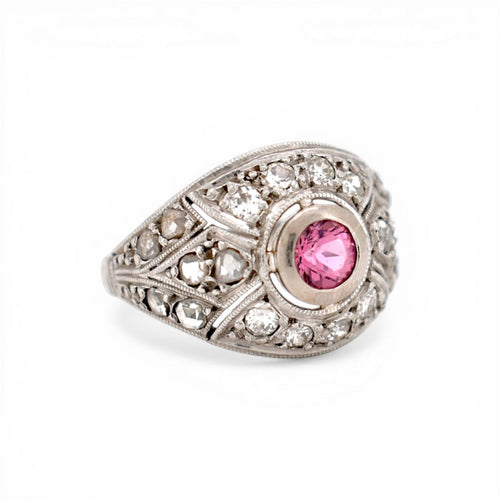 Bague 49 Art déco - Bague en platine, tourmaline rose et diamants 58 Facettes RI-1019