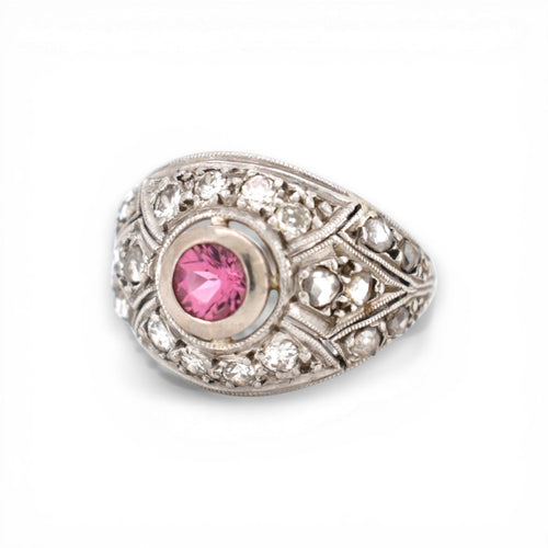 Bague 49 Art déco - Bague en platine, tourmaline rose et diamants 58 Facettes RI-1019
