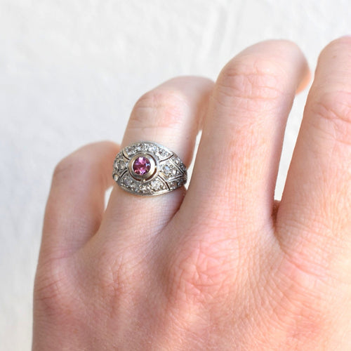 Bague 49 Art déco - Bague en platine, tourmaline rose et diamants 58 Facettes RI-1019