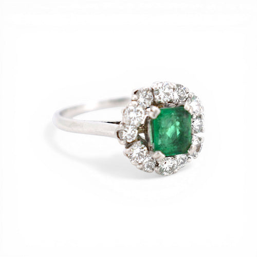 Bague 58 Mellerio - Bague Daisy en platine, émeraude et diamants 58 Facettes RI-1028