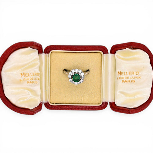 Bague 58 Mellerio - Bague Daisy en platine, émeraude et diamants 58 Facettes RI-1028