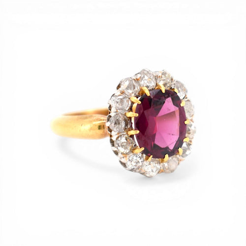 Bague 52 Belle Époque - Bague en or jaune 18k, grenat rubellite et diamants 58 Facettes RI-1025