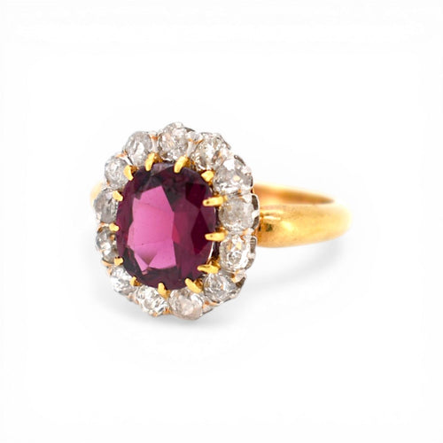 Bague 52 Belle Époque - Bague en or jaune 18k, grenat rubellite et diamants 58 Facettes RI-1025