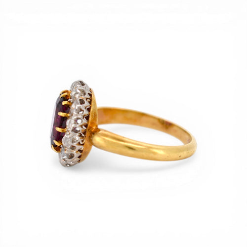 Bague 52 Belle Époque - Bague en or jaune 18k, grenat rubellite et diamants 58 Facettes RI-1025