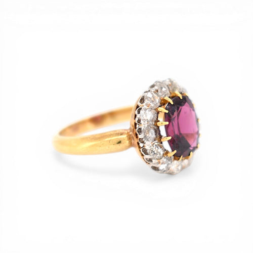 Bague 52 Belle Époque - Bague en or jaune 18k, grenat rubellite et diamants 58 Facettes RI-1025