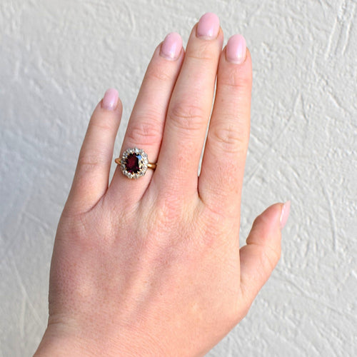 Bague 52 Belle Époque - Bague en or jaune 18k, grenat rubellite et diamants 58 Facettes RI-1025