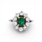 Bague 52.5 Bague marguerite française en or blanc, émeraude et diamants 58 Facettes RI-1020