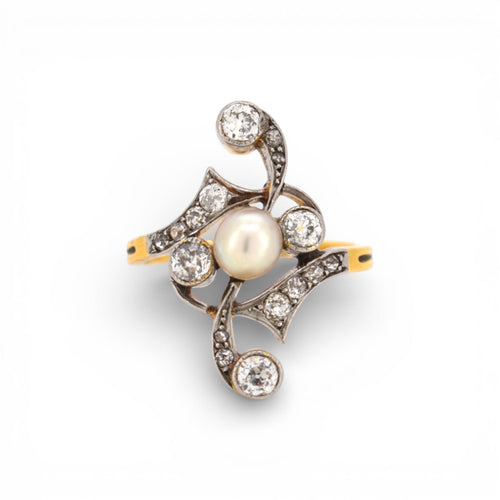 Bague 54 Art Nouveau - Bague en or jaune, platine, perle et diamants 58 Facettes RI-1032