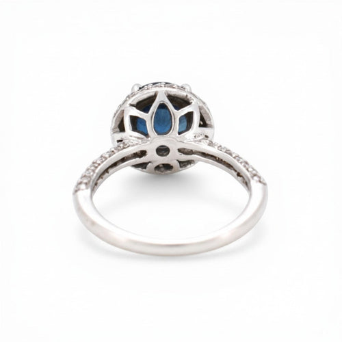 Bague 54 Bague halo en or 18k avec saphir et diamants 58 Facettes RI-1026