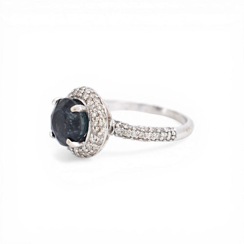 Bague 54 Bague halo en or 18k avec saphir et diamants 58 Facettes RI-1026
