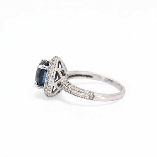 Bague 54 Bague halo en or 18k avec saphir et diamants 58 Facettes RI-1026