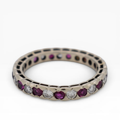 Bague 52 Bague éternité vintage en or 18k, rubis et diamants 58 Facettes RI-1035