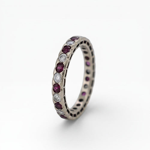 Bague 52 Bague éternité vintage en or 18k, rubis et diamants 58 Facettes RI-1035