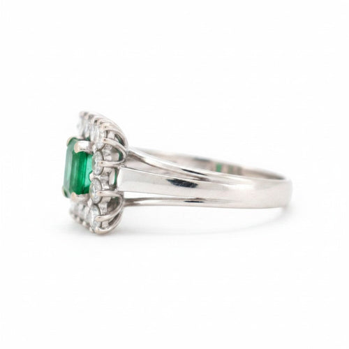 Bague 52 Bague vintage en or blanc avec émeraude et diamants 58 Facettes