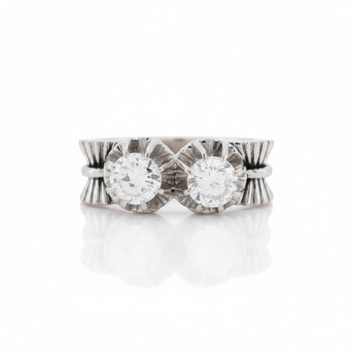 Bague 51 Art déco - Bague Toi et Moi en platine, or blanc et diamants 58 Facettes