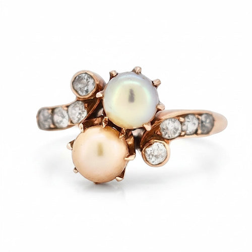 Bague 54 Belle Époque Toi et Moi - Bague en or rose, perles et diamants 58 Facettes RI-1014