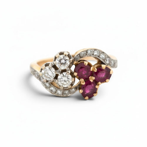 Bague 55 Belle Époque - Bague Toi et Moi en or jaune, rubis et diamants 58 Facettes RI-1054