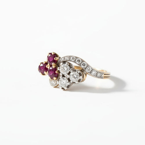 Bague 55 Belle Époque - Bague Toi et Moi en or jaune, rubis et diamants 58 Facettes RI-1054
