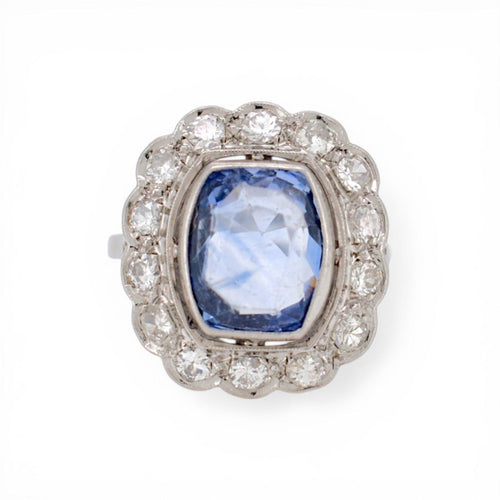 Bague 55 Art déco - Bague Pompadour en platine, saphir de Ceylan et diamants 58 Facettes RI-1034